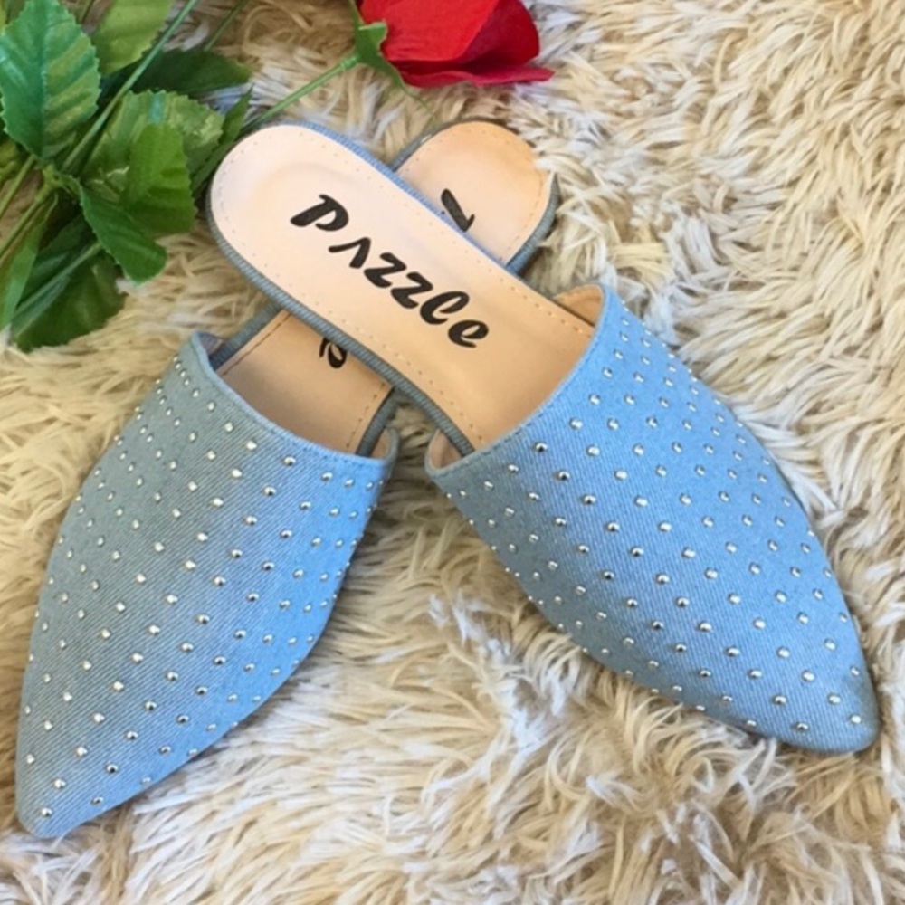 Blue slip on mules